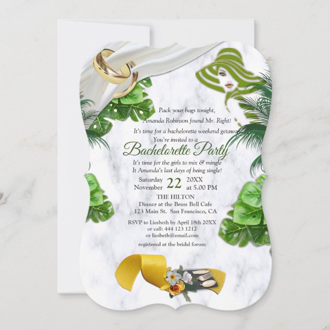 Romantic Tropical Bachelorette Party Invitation (Front)