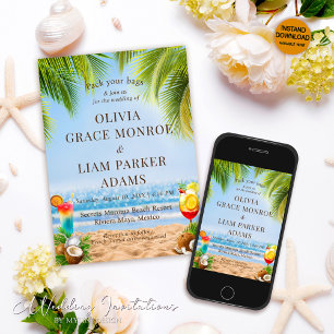 Romantic Tropical Beach Destination Wedding Invitation