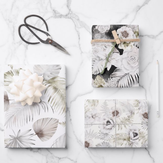 romantic tropical floral wrapping paper sheets (Front)