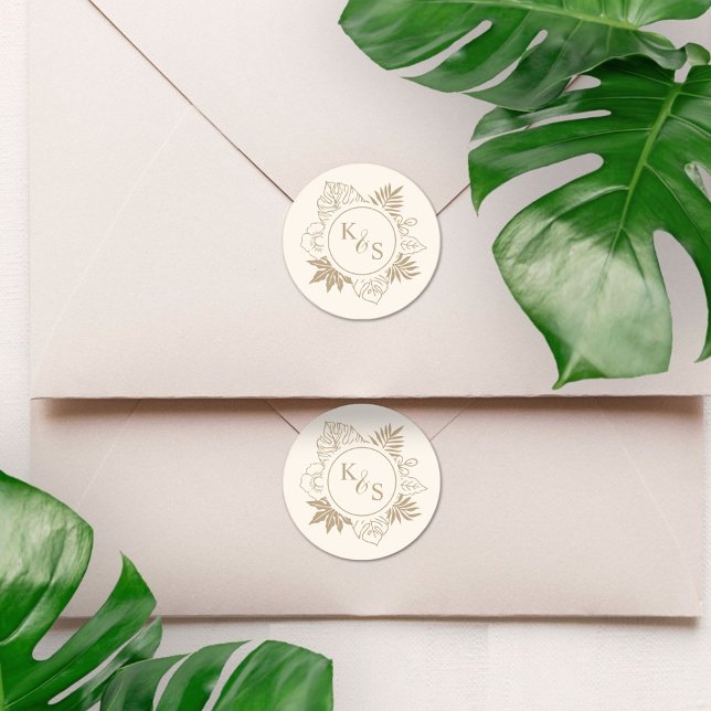 Romantic Tropical Greenery Wedding Classic Round Sticker (Creator Uploaded)