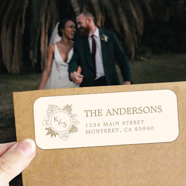 Romantic Tropical Greenery Wedding Return Address Label (Creator Uploaded)