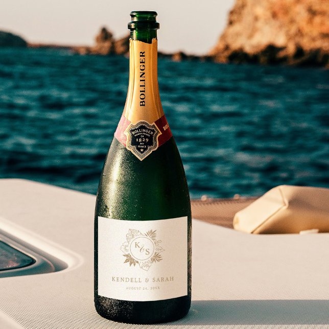 Romantic Tropical Greenery Wedding Sparkling Wine Label (Creator Uploaded)