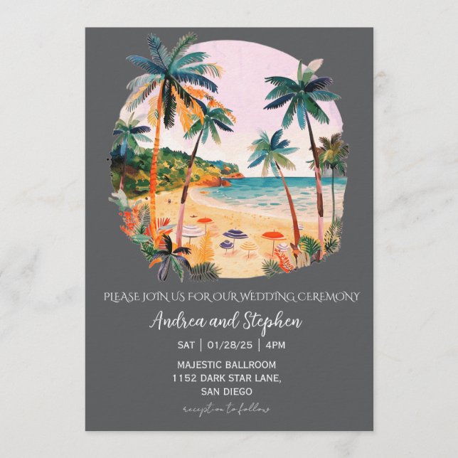 Romantic Tropical Island Wedding Invitation (Front)