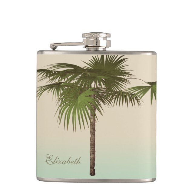 Romantic Tropical Palm Tree -Personalised Hip Flask (Front)
