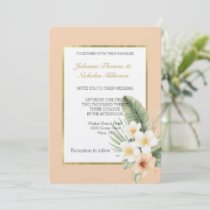Romantic Tropical Peach Hibiscus Floral Wedding Invitation