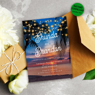 Romantic Tropical Summer Beach Wedding Invitation