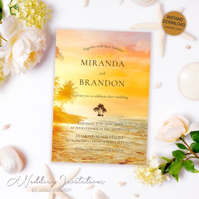Romantic Tropical Sunset Beach Wedding Invitation (Creator Uploaded)