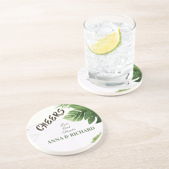 Romantic Tropical Wedding Invitation Coaster (Side)