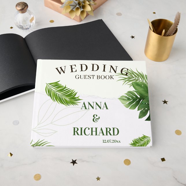 Romantic Tropical Wedding Invitation Guest Book (Front Open)