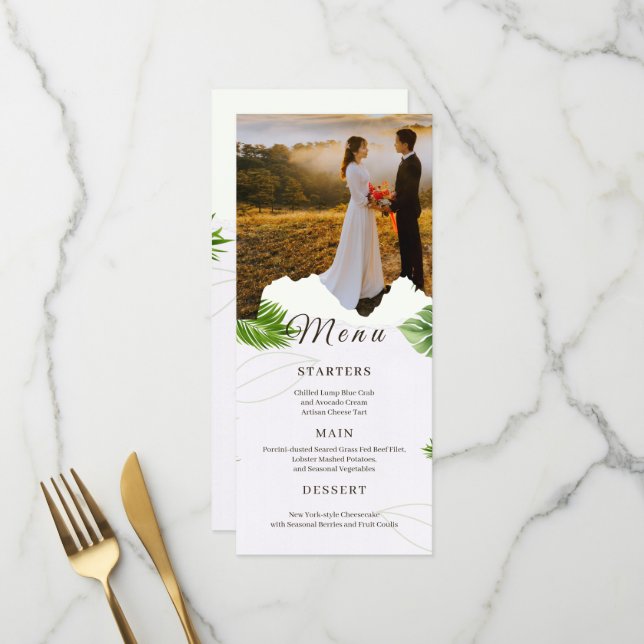 Romantic Tropical Wedding Menu Card (Front/Back In Situ)