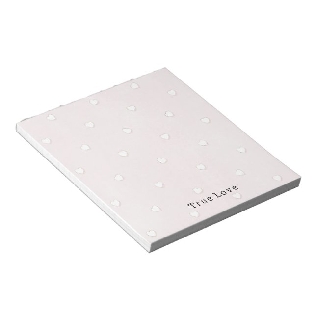 Romantic True Love White Hearts Pink Valentine Notepad (Angled)