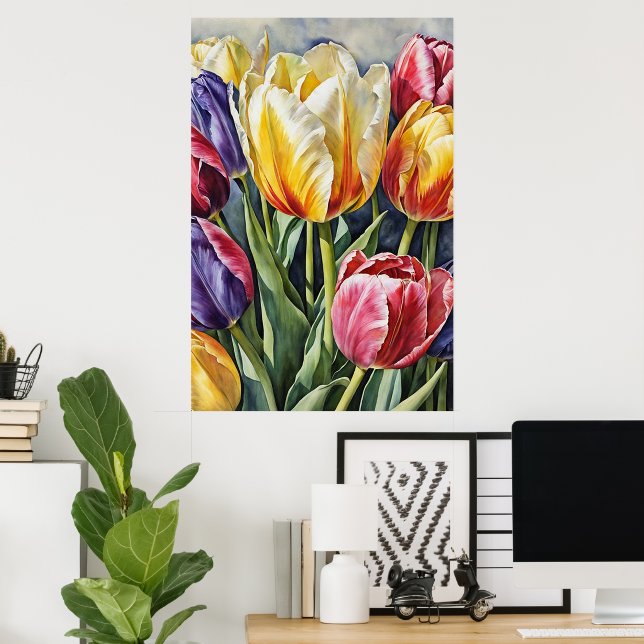 Romantic Tulip Blossom Poster - Floral Wall Art (Home Office)