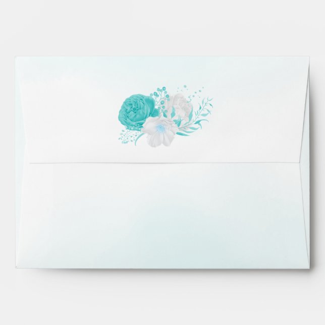 romantic turquoise and white flowers wedding envelope (Back (Top Flap))