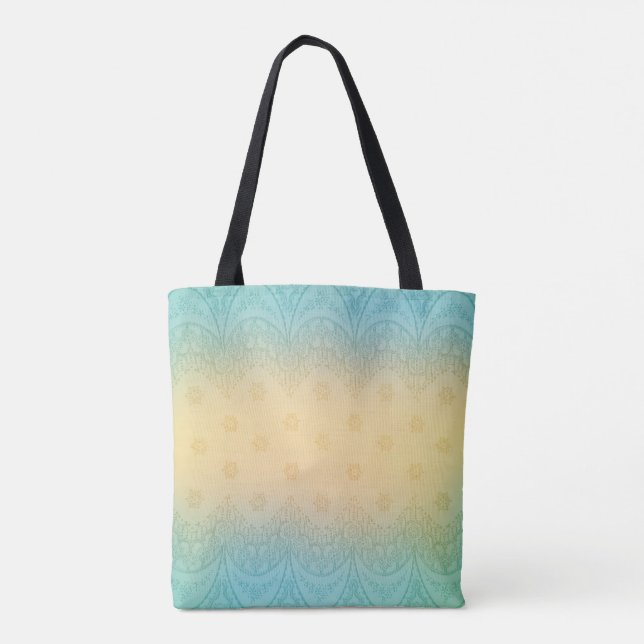 Romantic turquoise and yellow pastel design tote bag (Back)