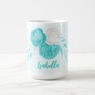romantic turquoise flowers coffee mug