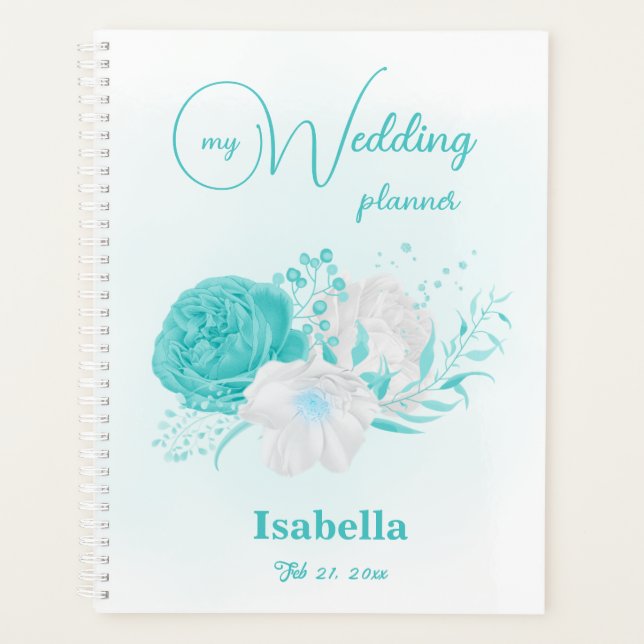 romantic turquoise flowers wedding  planner (Front)