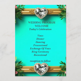 Romantic Turquoise Pink Rose Wedding Ceremony 💍 Program
