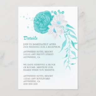 Romantic turquoise white floral details wedding enclosure card