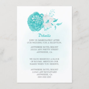 Romantic turquoise white floral details wedding enclosure card