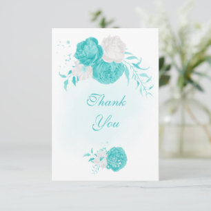 romantic turquoise white flowers botanical weddin thank you card