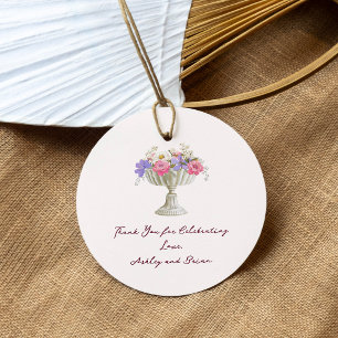 Romantic Tuscan Garden Urn with Flowers Wedding Favour Tags