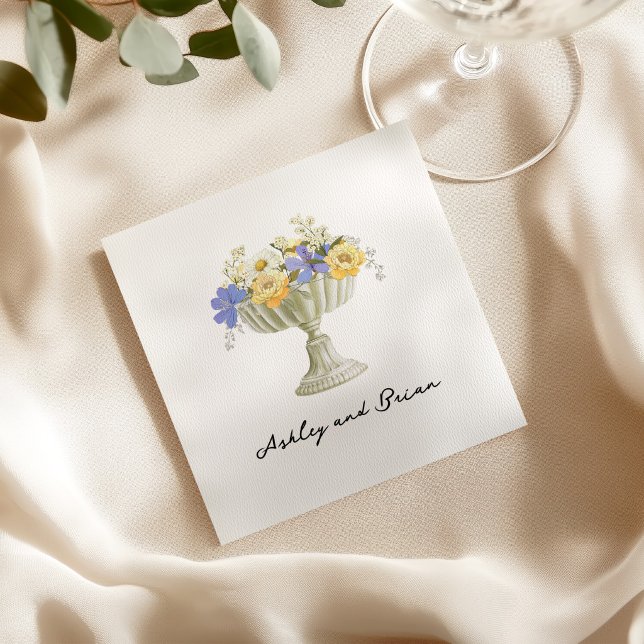 Romantic Tuscan Garden Urn with Flowers Wedding Napkin (Creator Uploaded)