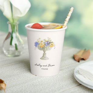 Romantic Tuscan Garden Urn with Flowers Wedding Paper Cups