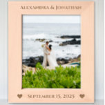 Romantic Two Hearts Newlywed Wedding Photo  Etched Frames<br><div class="desc">Romantic Two Hearts Newlywed Wedding Photo Laser Etched Wood Frames, . Bride and Groom's Names at top of frame with wedding date at the bottom with two hearts at each bottom corner. Perfect for newlyweds 1st Christmas or for A 5th Wedding Anniversary Gift, according to tradition wood symbolises the depth...</div>