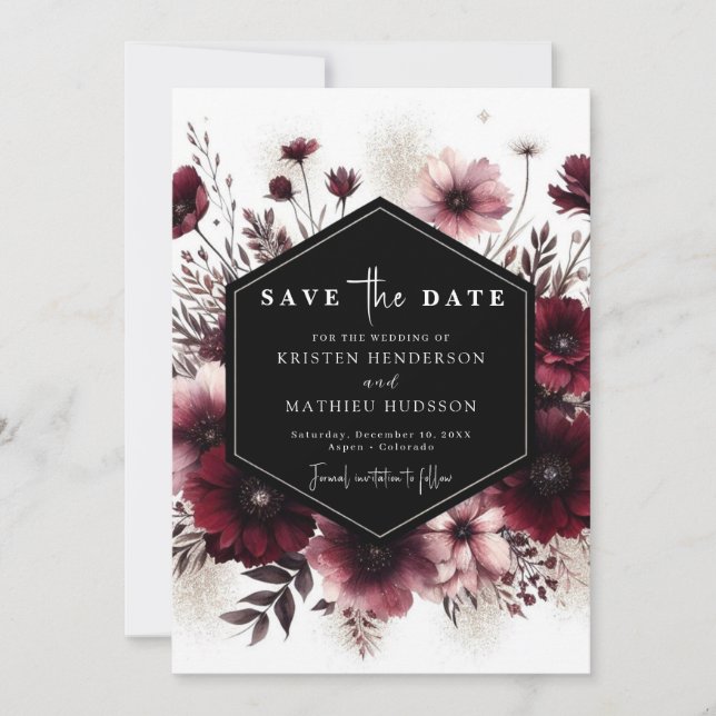 Romantic Typography Burgundy Wedding Save The Date (Front)