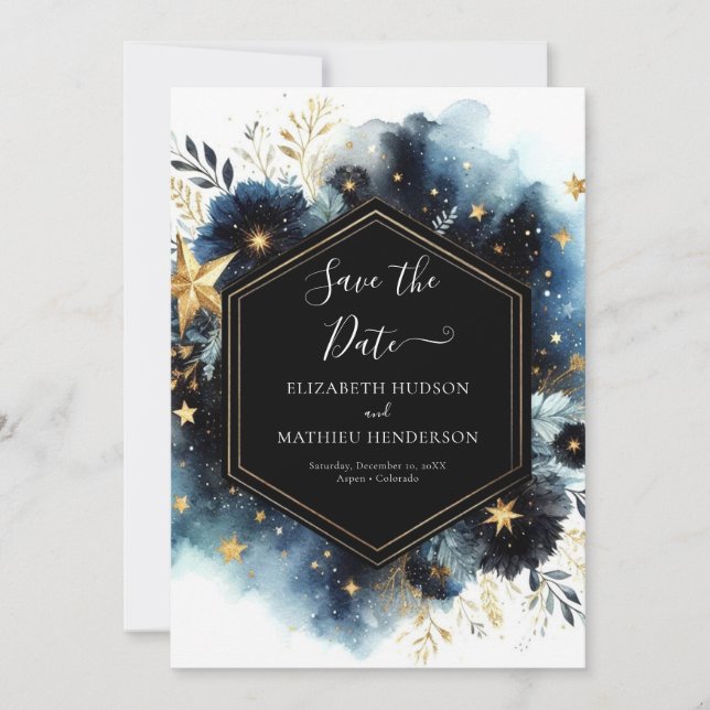 Romantic Typography Celestial Wedding Save The Date (Front)