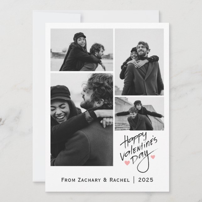 Romantic Typography Valentines day couple 4 photo Holiday Card (Front)