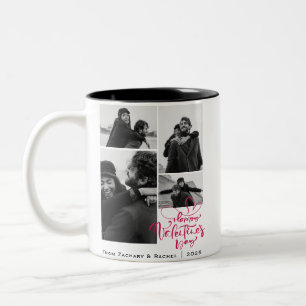 Romantic Typography Valentines day couple 4 photo Two-Tone Coffee Mug