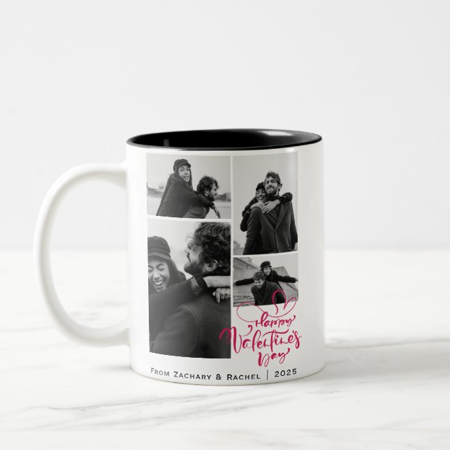 Romantic Typography Valentines day couple 4 photo Two-Tone Coffee Mug (Left)