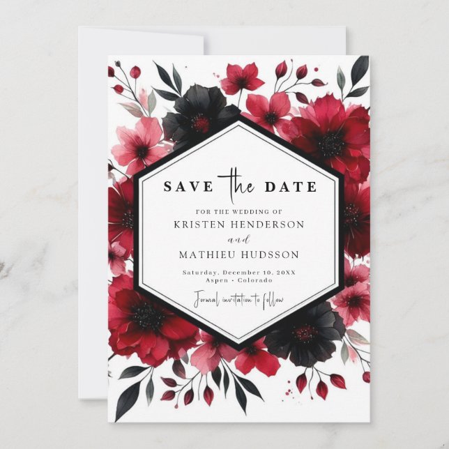 Romantic Unique Crimson Red Wedding Save The Date (Front)