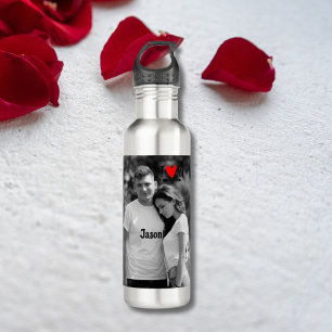 Romantic Valentine Couple Photo I Red Heart U Name 710 Ml Water Bottle