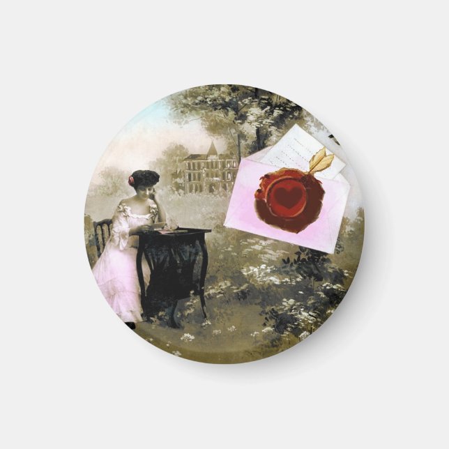 ROMANTIC VALENTINE LETTER ,RED WAX SEAL MAGNET (Front)