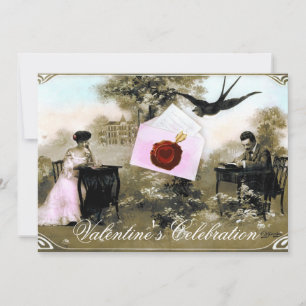 ROMANTIC VALENTINE LETTER ,RED WAX SEAL MONOGRAM INVITATION