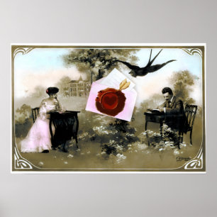 ROMANTIC VALENTINE LETTER ,RED WAX SEAL POSTER