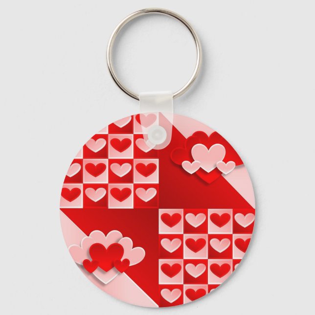 Romantic Valentine Love Hearts Red White Heart Key Ring (Front)