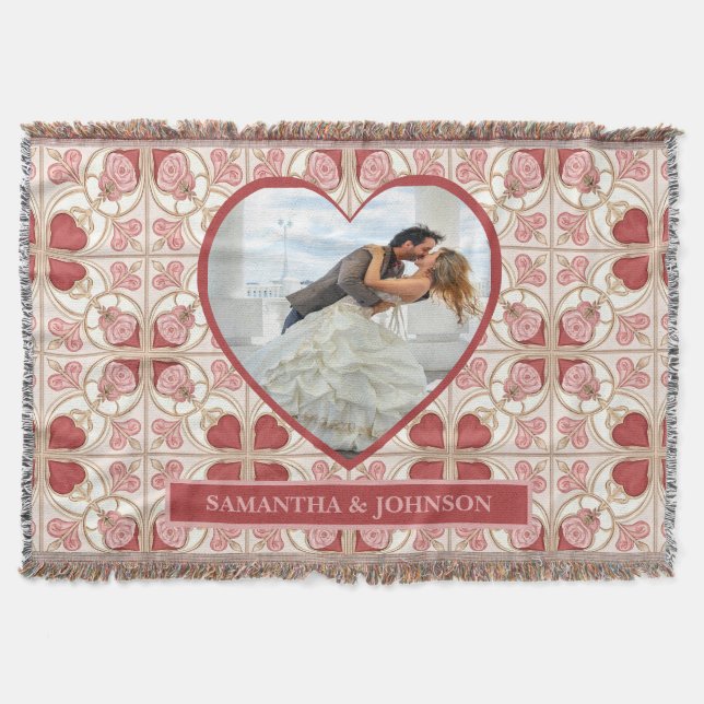 Romantic Valentine’s Day Bistro Tile Photo Throw Blanket (Front)