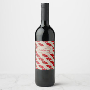 Romantic Valentine’s Day Card Red Heart Pattern Wine Label