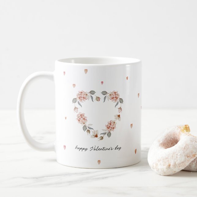 Romantic Valentine’s Day Mug with Floral Heart (With Donut)