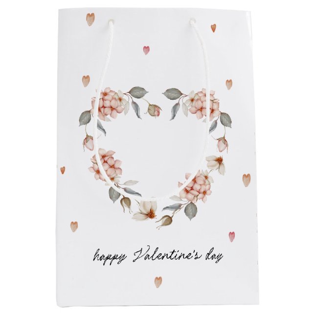 Romantic Valentine’s Day with Floral Heart Medium Gift Bag (Front)