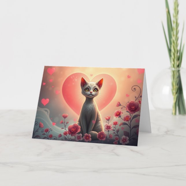 Romantic Valentines Cat Card (Front)