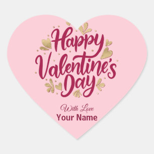 Romantic Valentine's Day Burgundy & Gold Heart Heart Sticker