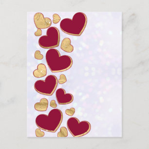 Romantic Valentine's Day   Burgundy & Gold Heart Holiday Postcard