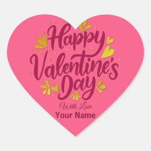 Romantic Valentine's Day   Burgundy & Gold Heart Sticker