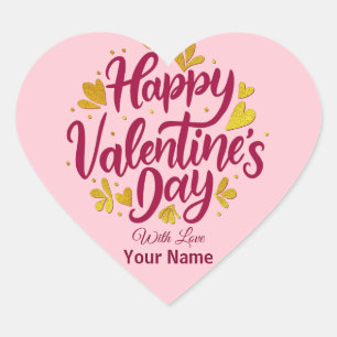 Romantic Valentine's Day Burgundy & Gold Heart Sticker