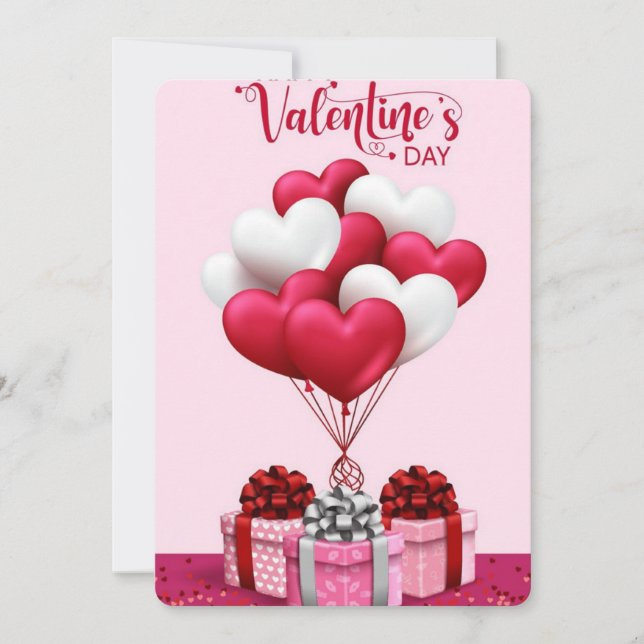 Romantic Valentine's Day Card with Heart Balloons  (Front)