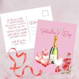 Romantic Valentine's Day Champagne Roses & Hearts Postcard